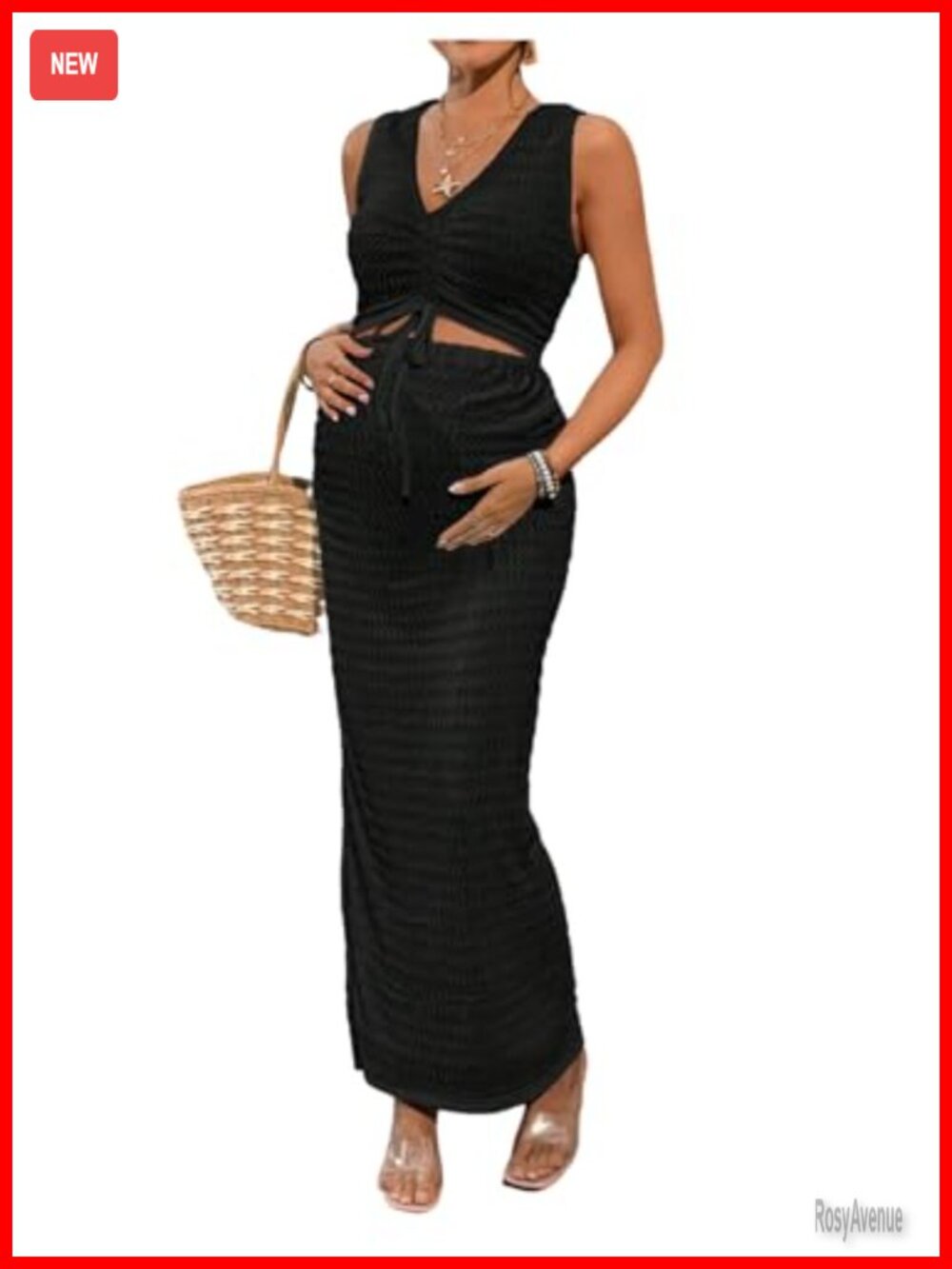 Maternity 2 Piece Outfit Sleeveless Tank Top Bodycon Maxi Skirt Set